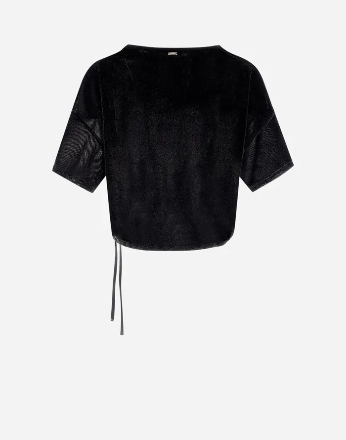 Herno TSHIRT IN RIBBYVELVET Black Women Tshirts and Tops