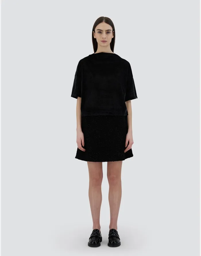 Herno TSHIRT IN RIBBYVELVET Black Women Tshirts and Tops