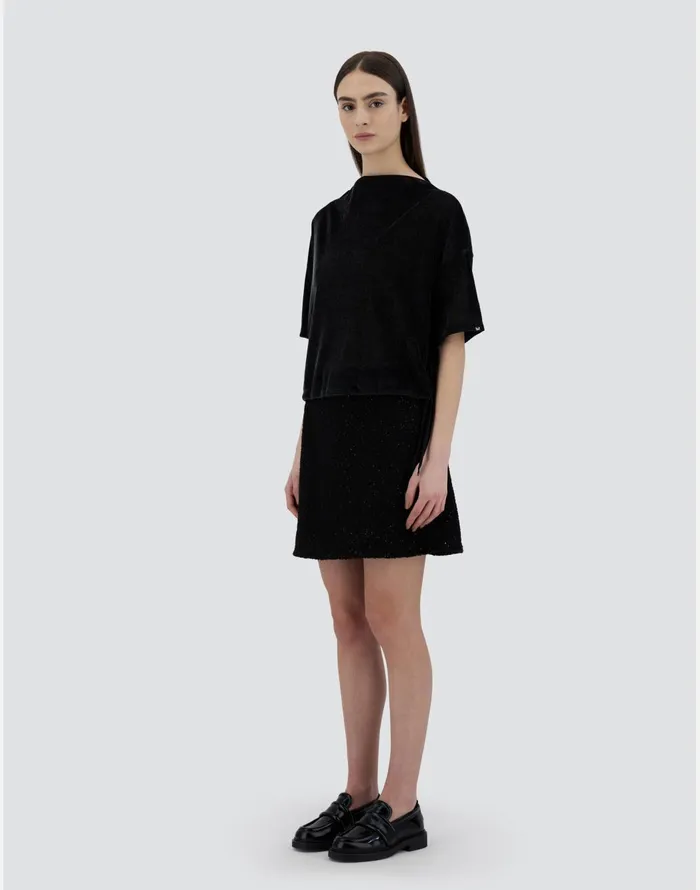 Herno TSHIRT IN RIBBYVELVET Black Women Tshirts and Tops