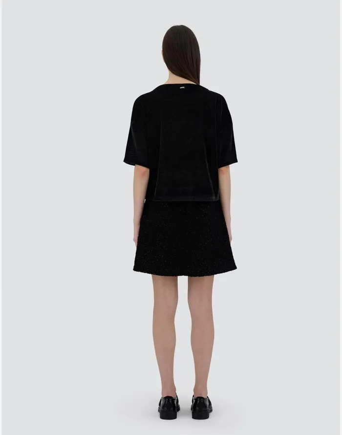 Herno TSHIRT IN RIBBYVELVET Black Women Tshirts and Tops