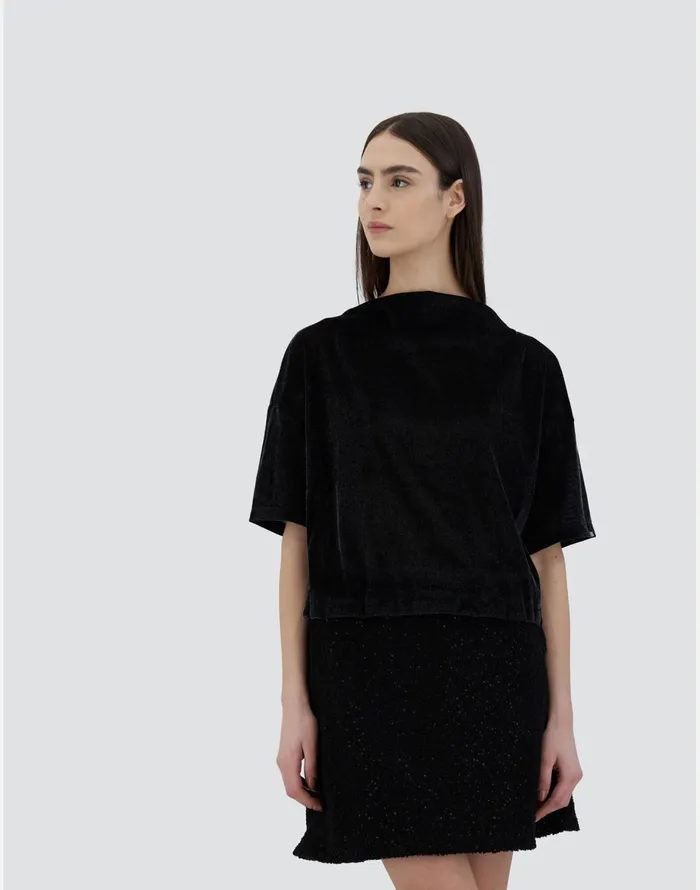 Herno TSHIRT IN RIBBYVELVET Black Women Tshirts and Tops