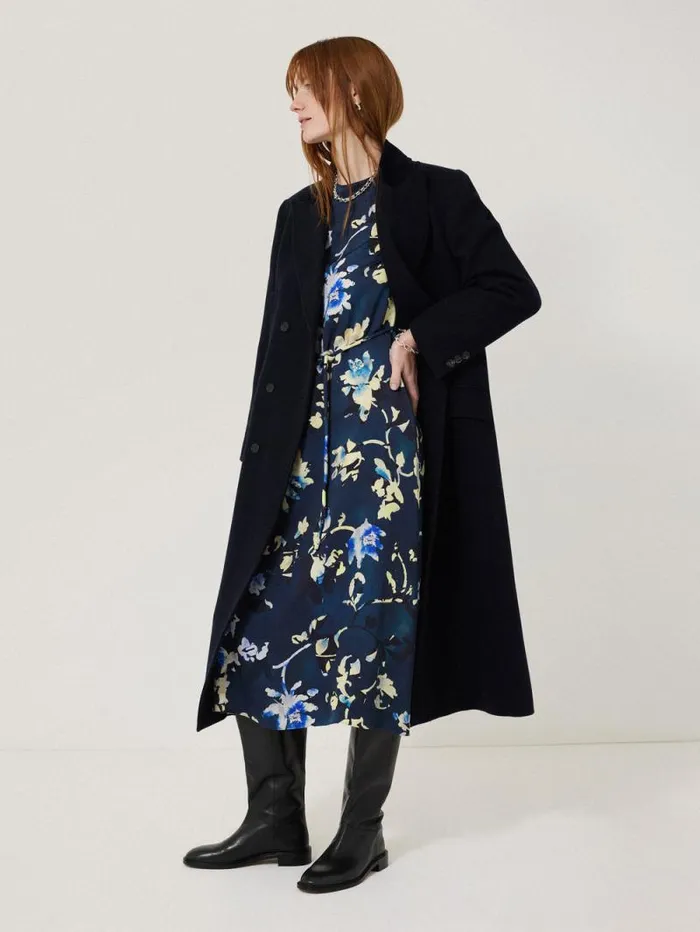 Hidden Floral Satin Dress Navy Women Jigsaw Dresses and Jumpsuits