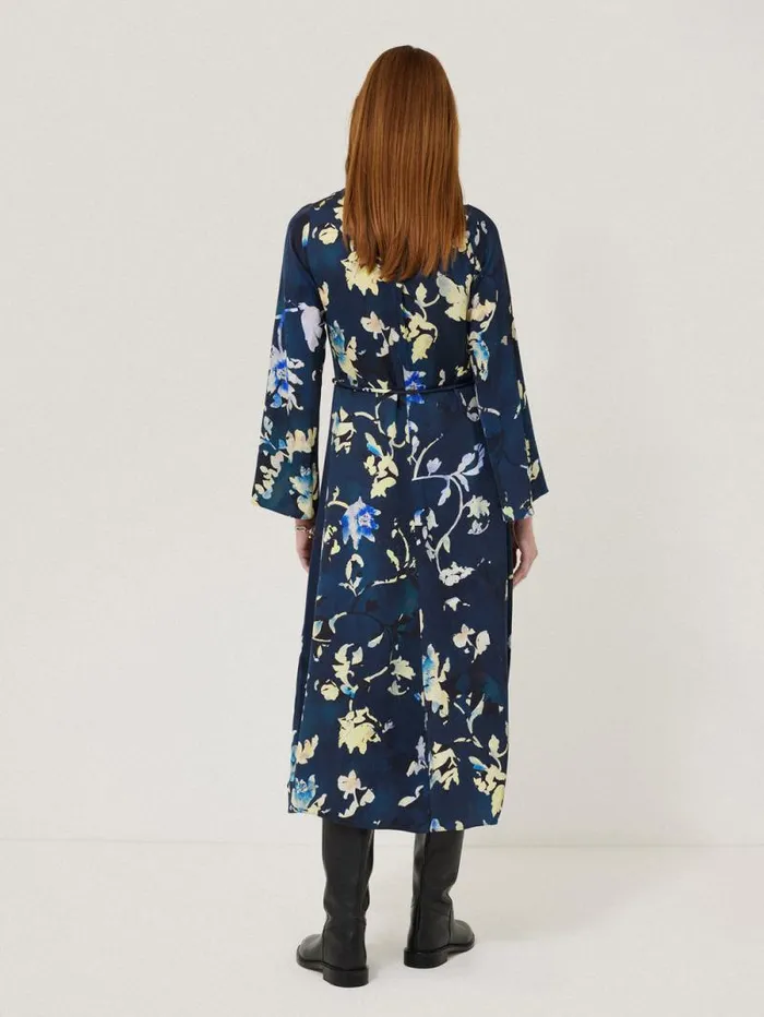 Hidden Floral Satin Dress Navy Women Jigsaw Dresses and Jumpsuits