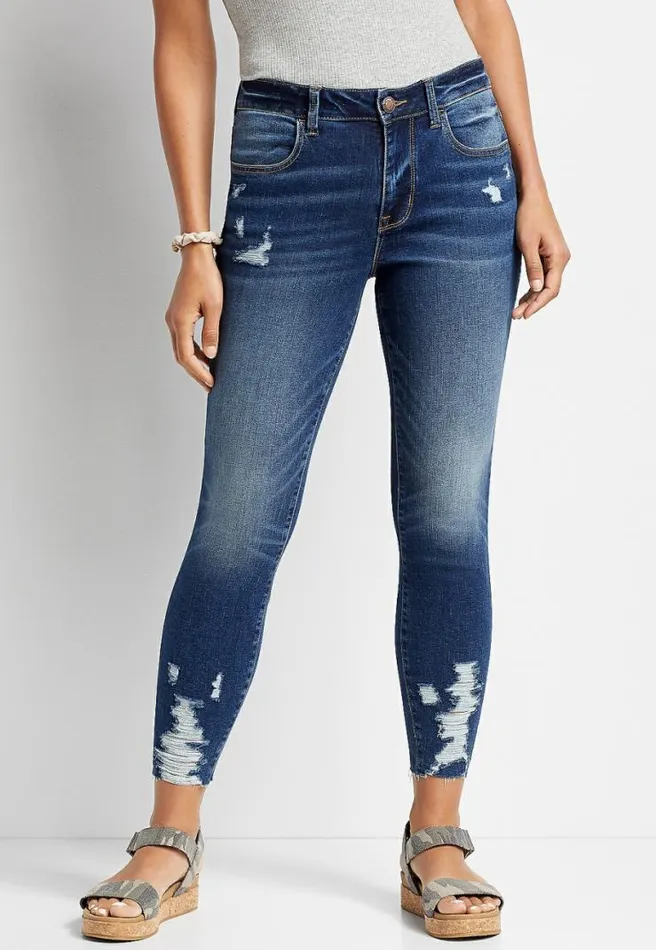 High Rise Dark Wash Frayed Hem Jegging Women Maurices Jeans