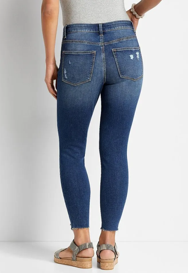 High Rise Dark Wash Frayed Hem Jegging Women Maurices Jeans