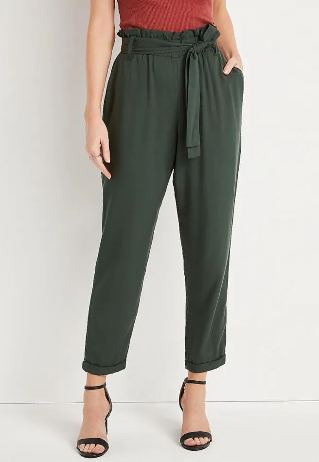 High Rise Green Tie Waist Ankle Pant Women Maurices Bottoms