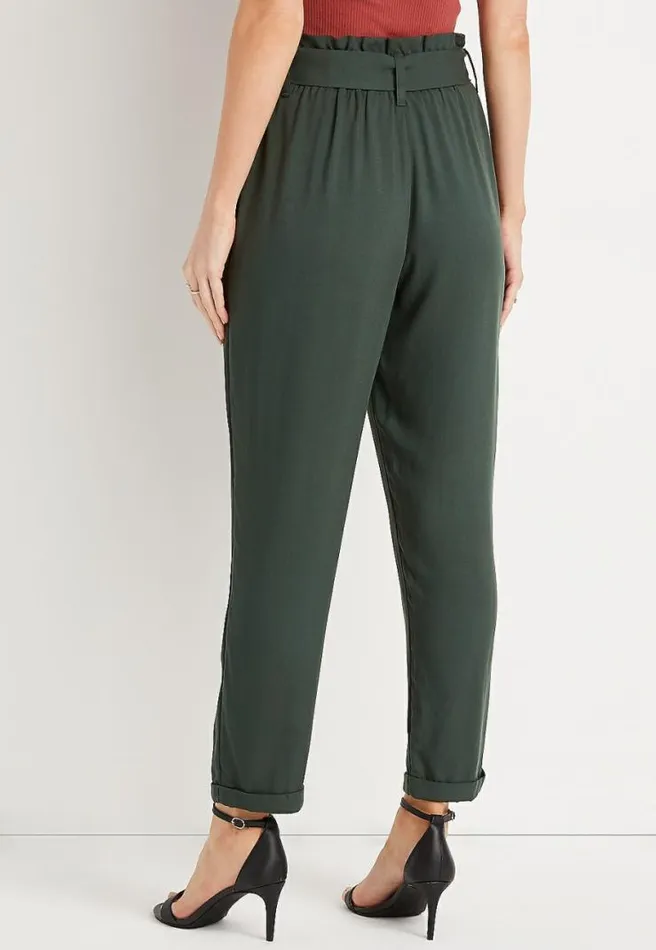 High Rise Green Tie Waist Ankle Pant Women Maurices Bottoms