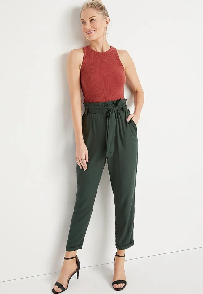 High Rise Green Tie Waist Ankle Pant Women Maurices Bottoms