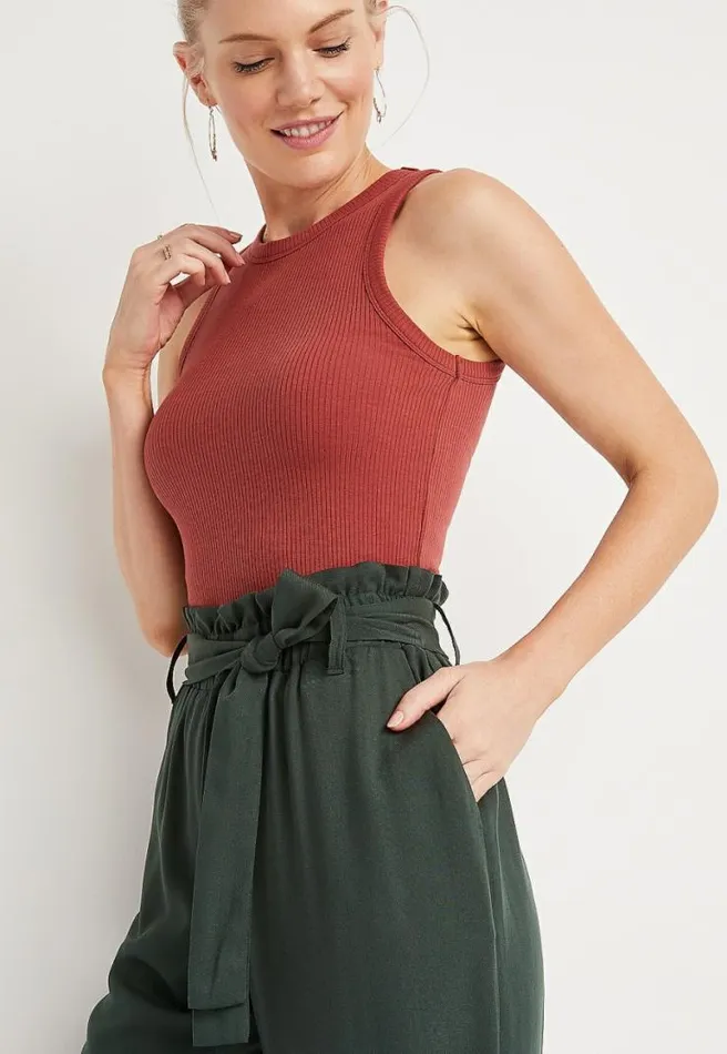 High Rise Green Tie Waist Ankle Pant Women Maurices Bottoms