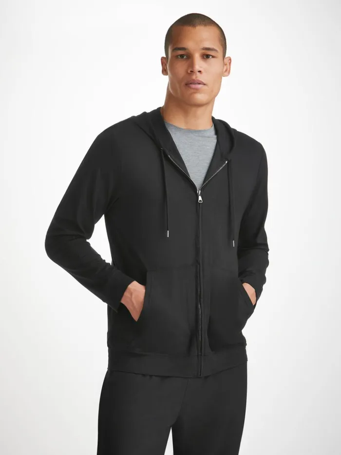 Hooded Tops Men Derek Rose Hoodie Basel Micro Modal Stretch Black