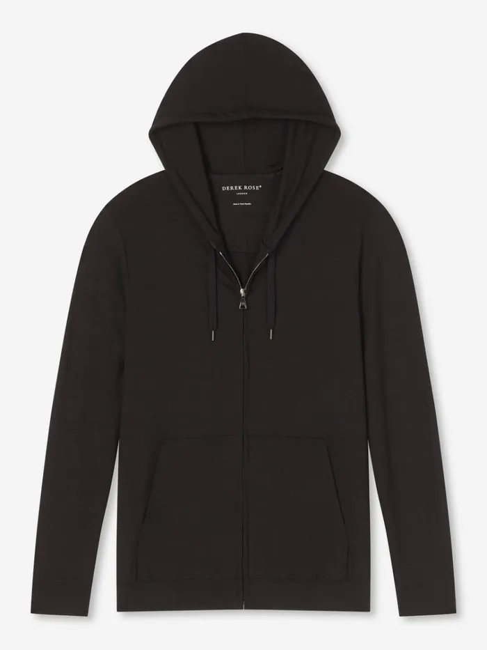 Hooded Tops Men Derek Rose Hoodie Basel Micro Modal Stretch Black
