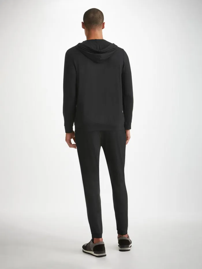 Hooded Tops Men Derek Rose Hoodie Basel Micro Modal Stretch Black