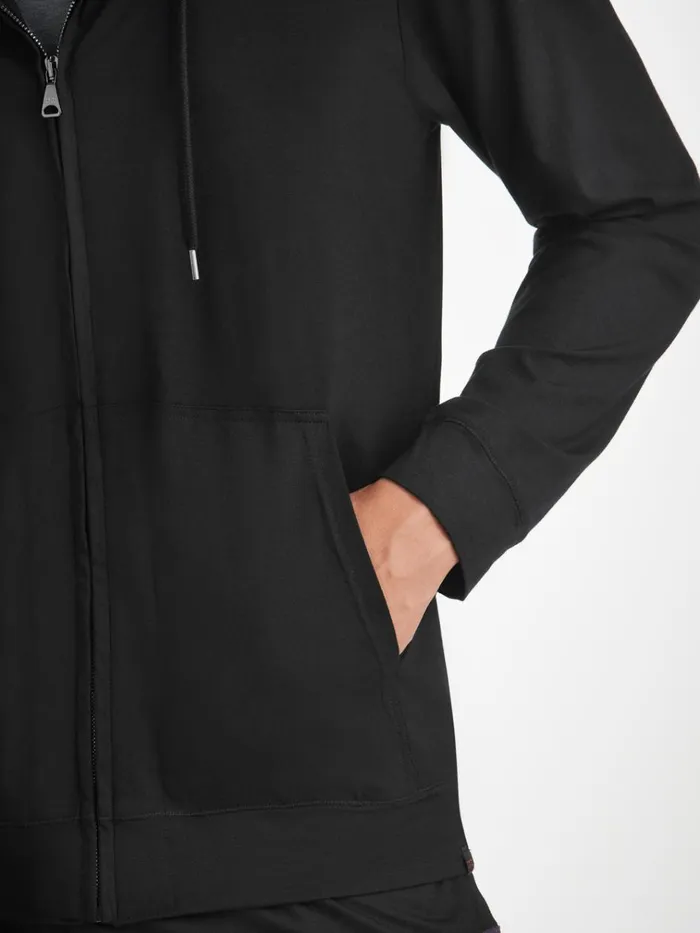 Hooded Tops Men Derek Rose Hoodie Basel Micro Modal Stretch Black