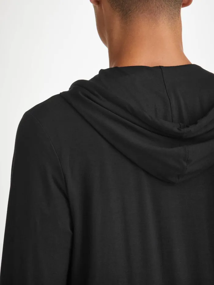 Hooded Tops Men Derek Rose Hoodie Basel Micro Modal Stretch Black