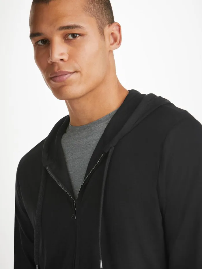 Hooded Tops Men Derek Rose Hoodie Basel Micro Modal Stretch Black
