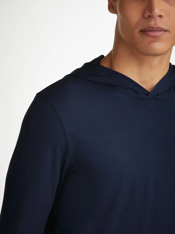 Hooded Tops Men Derek Rose Pullover Hoodie Basel Micro Modal Stretch Navy