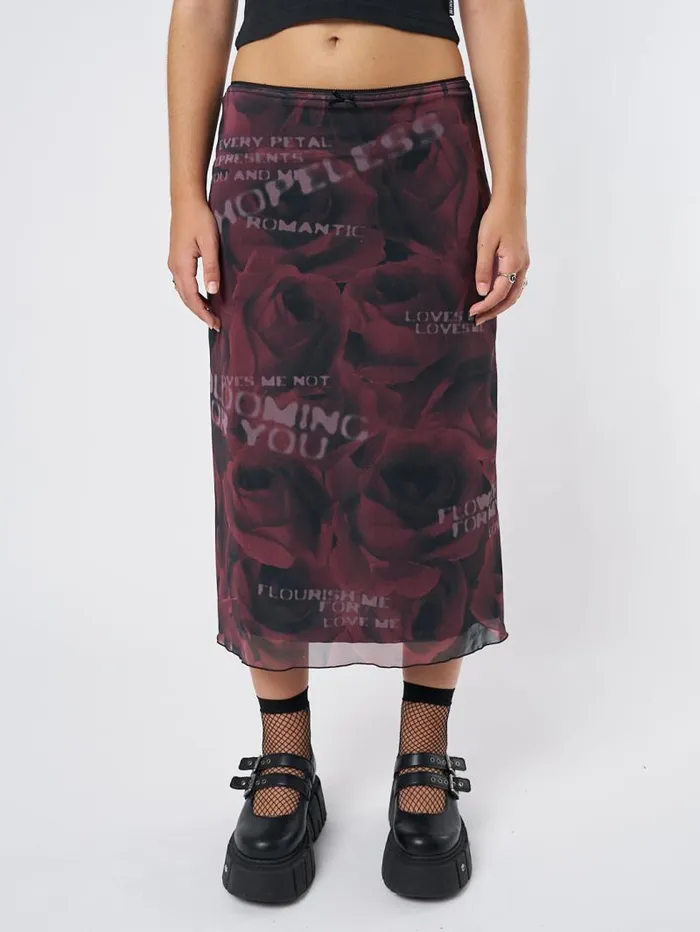 Hopeless Romantic Rose Mesh Midi Skirt Women Minga London Bottoms