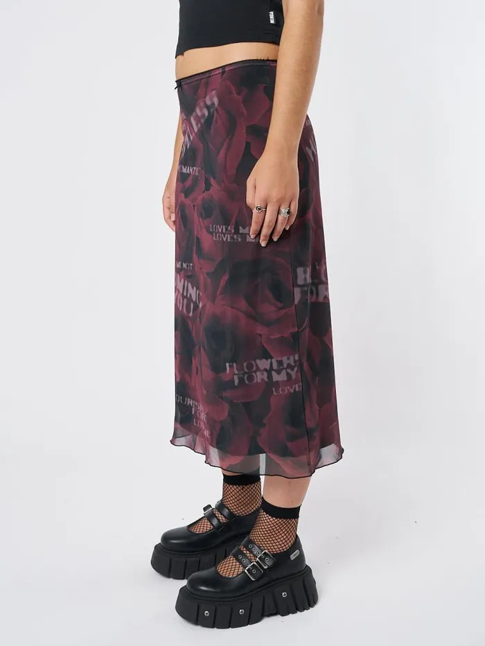 Hopeless Romantic Rose Mesh Midi Skirt Women Minga London Bottoms