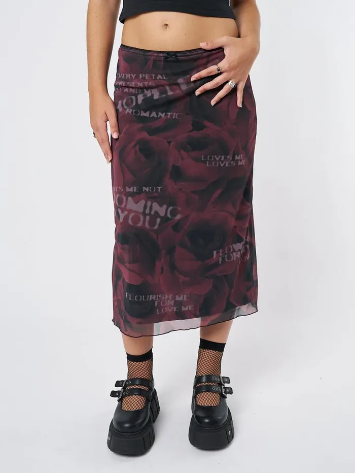 Hopeless Romantic Rose Mesh Midi Skirt Women Minga London Bottoms