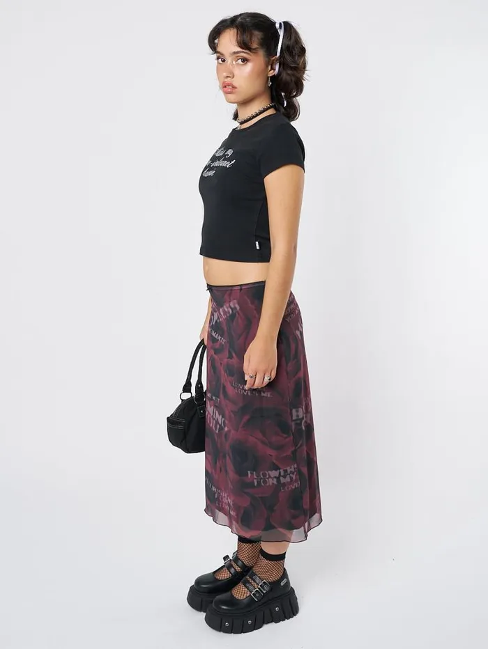 Hopeless Romantic Rose Mesh Midi Skirt Women Minga London Bottoms