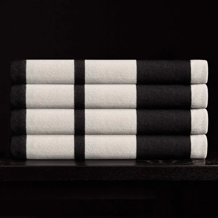 HOUSE James Perse Grey Cape Collection Cashmere Stripe Knit Blanket Blackwhite