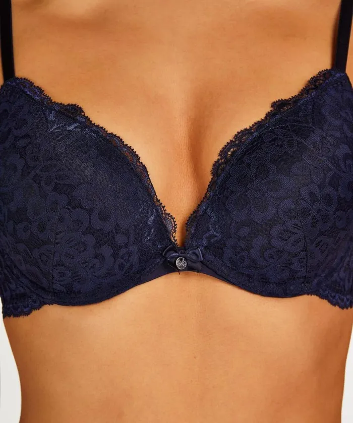 Hunkemller Marine Padded PushUp Underwired Bra 8211 Blue Blue 8211 Women Hunkemller Marine Padded PushUp Underwired Bra 8211 Blue Blue 8211 Women