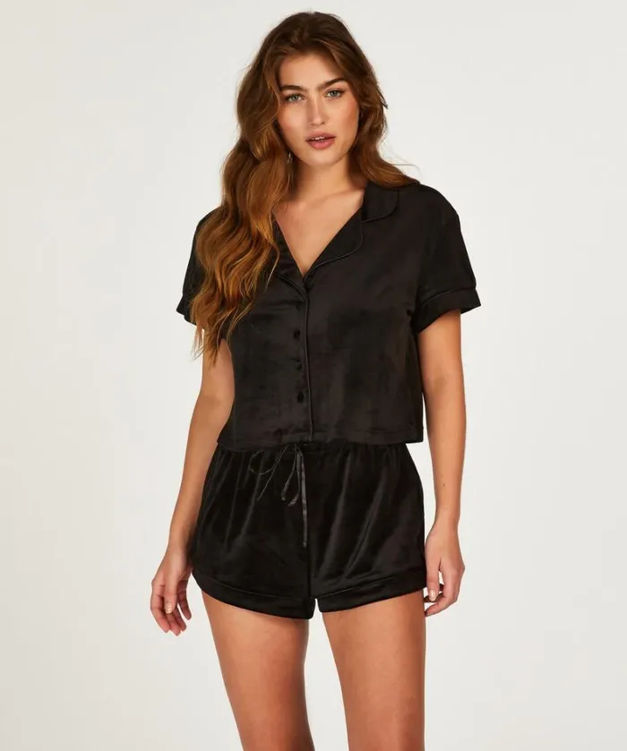 Hunkemller Short Sleeve Velour Jacket 8211 Black Black 8211 Women