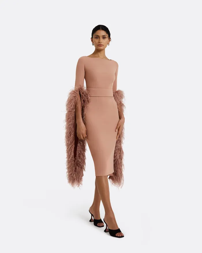 Icons Safiyaa Women Octavia Dusty Pink FeatherTrimmed Midi Dress Dusty Pink