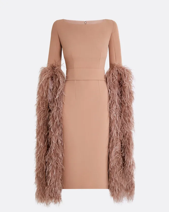 Icons Safiyaa Women Octavia Dusty Pink FeatherTrimmed Midi Dress Dusty Pink