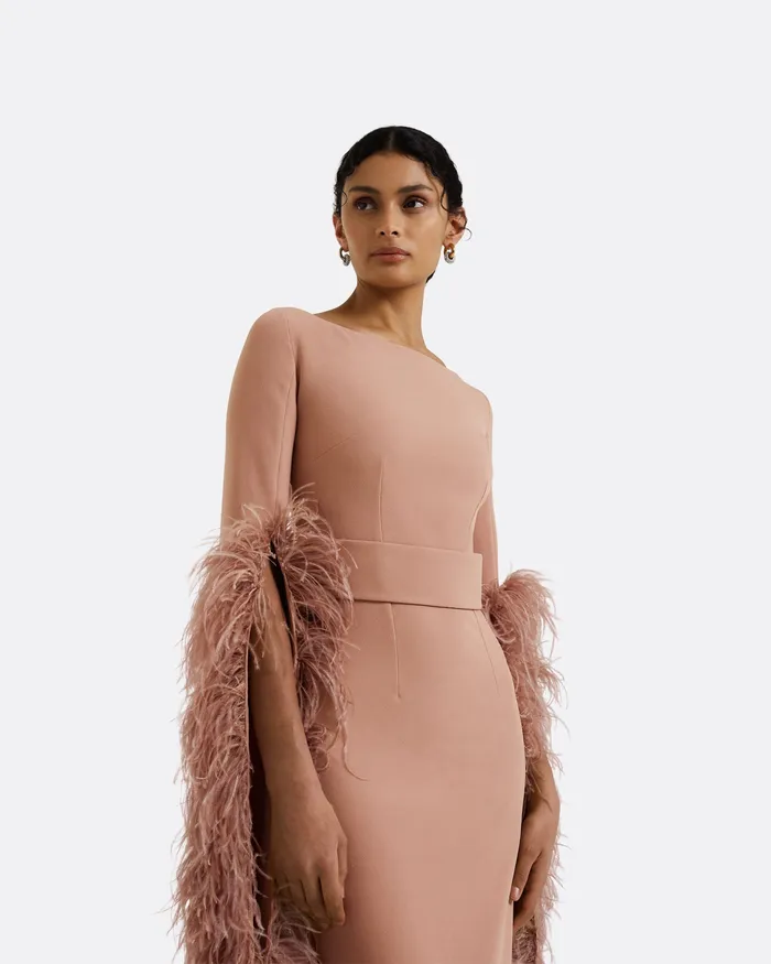 Icons Safiyaa Women Octavia Dusty Pink FeatherTrimmed Midi Dress Dusty Pink