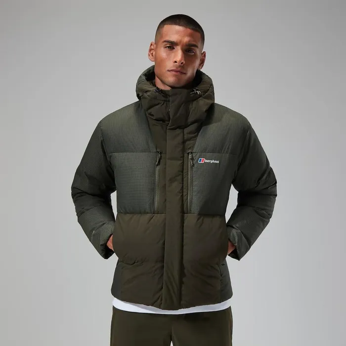Insulated Men Berghaus Sabber Down Hooded Jacket 8211 Dark Green