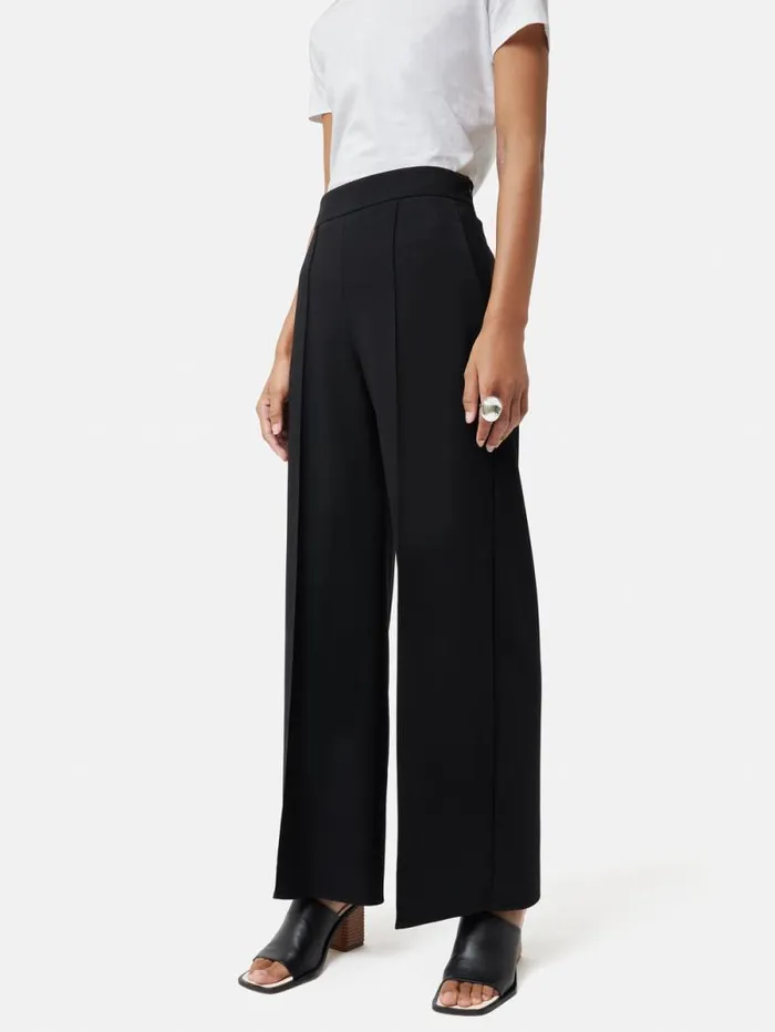 Italian Modern Crepe Sailor Trouser Black Women Jigsaw Trousers