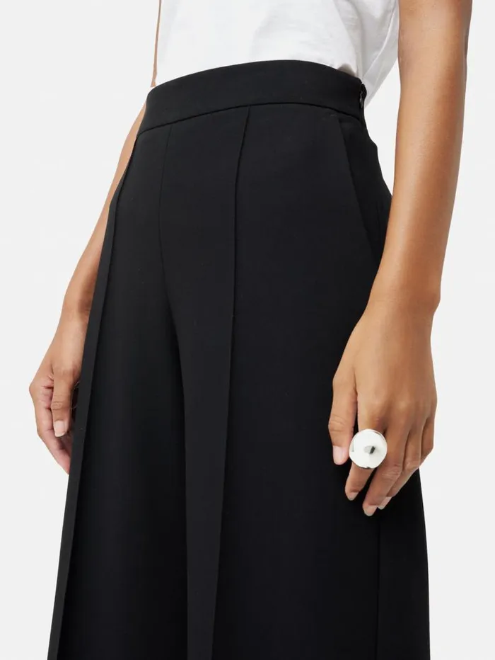 Italian Modern Crepe Sailor Trouser Black Women Jigsaw Trousers