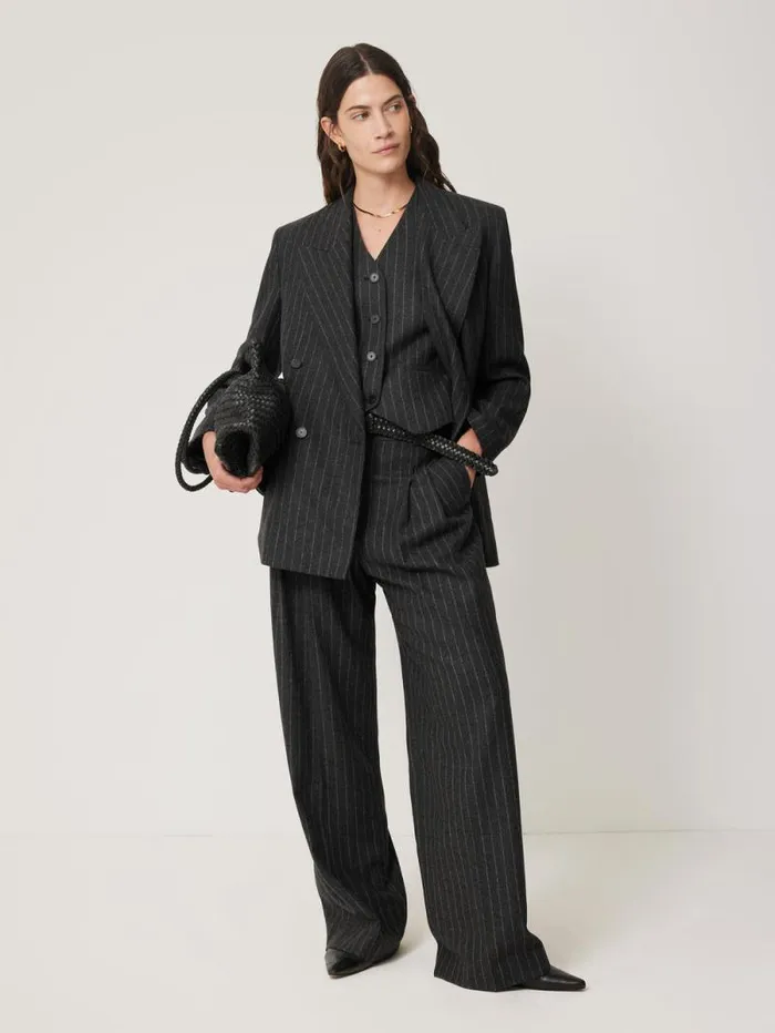 Italian Wool Kemp Pinstripe Trouser Grey Women Jigsaw Suits and Tailoring