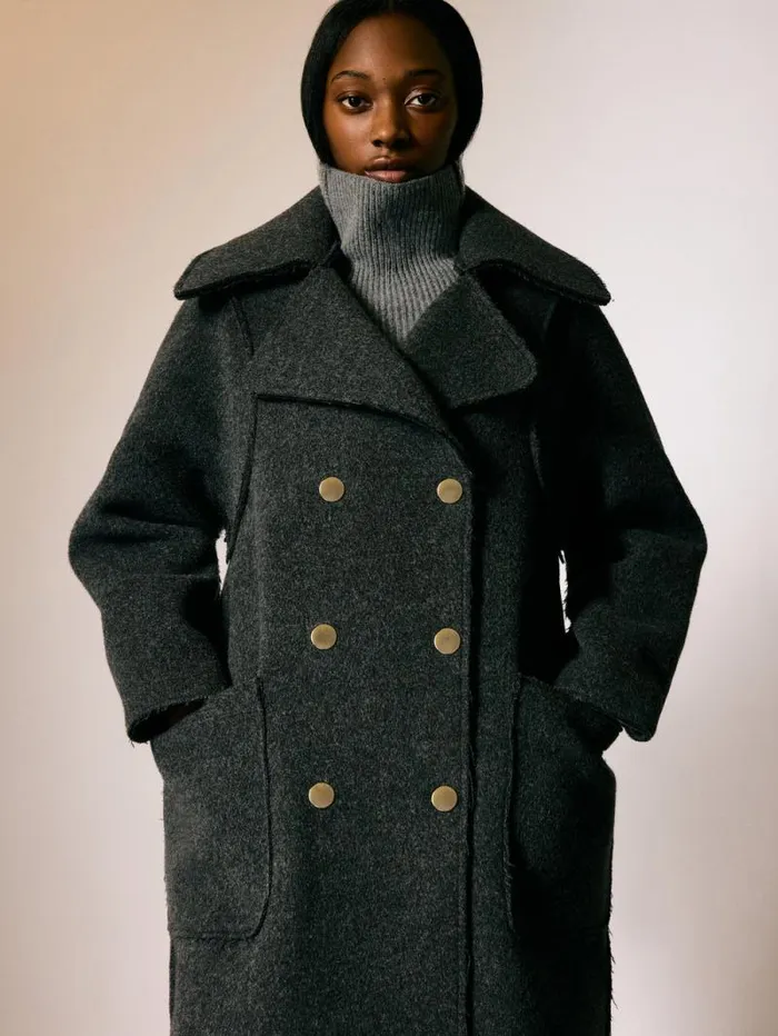 Italian Wool Raw Edge Coat Charcoal Women Jigsaw Coats and Jackets