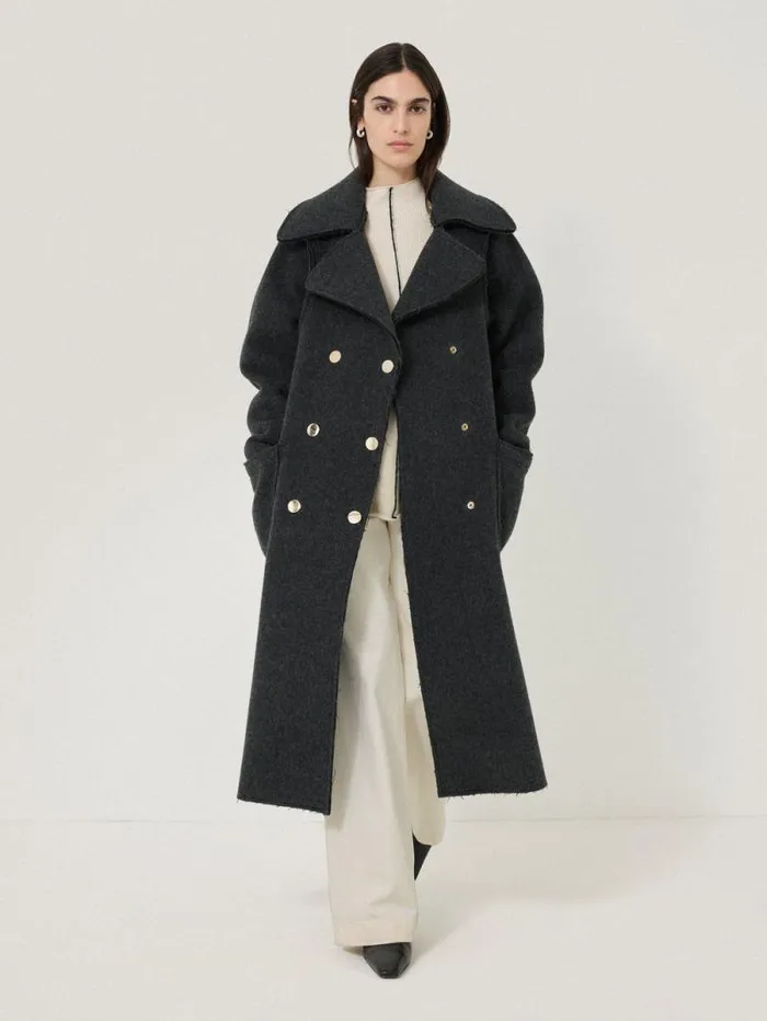 Italian Wool Raw Edge Coat Charcoal Women Jigsaw Coats and Jackets