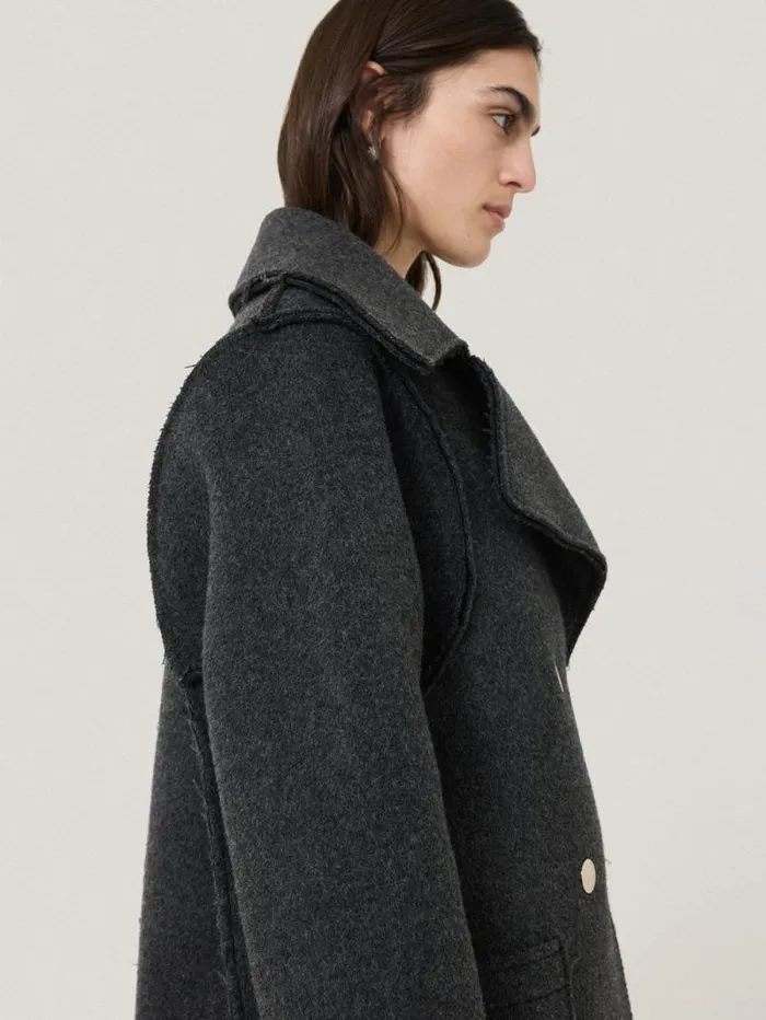 Italian Wool Raw Edge Coat Charcoal Women Jigsaw Coats and Jackets