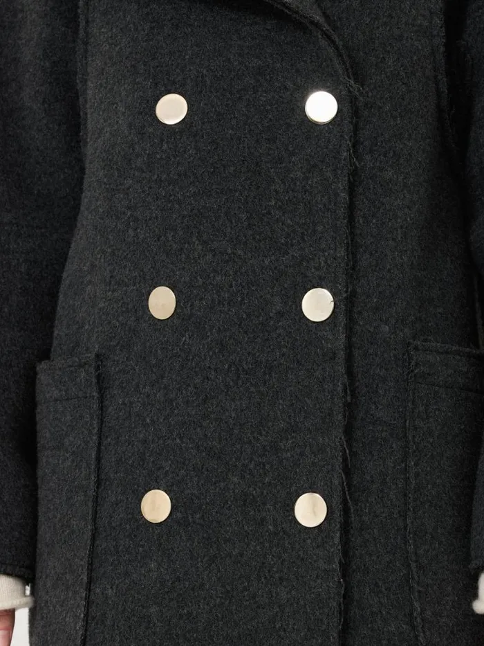 Italian Wool Raw Edge Coat Charcoal Women Jigsaw Coats and Jackets