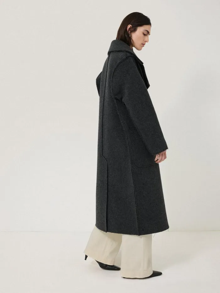Italian Wool Raw Edge Coat Charcoal Women Jigsaw Coats and Jackets