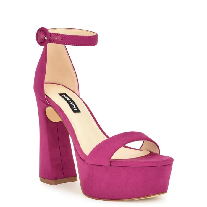 Ivana Ankle Strap Sandals Pink Suede Women Nine West Sandals
