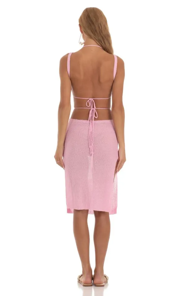 Ixora Crochet Cutout Midi Dress Pink Women LUCY IN THE SKY Midi Dresses Ixora Crochet Cutout Midi Dress Pink Women LUCY IN THE SKY Midi Dresses