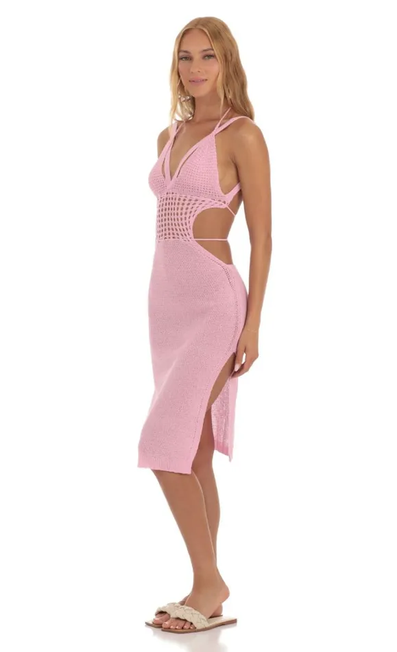 Ixora Crochet Cutout Midi Dress Pink Women LUCY IN THE SKY Midi Dresses Ixora Crochet Cutout Midi Dress Pink Women LUCY IN THE SKY Midi Dresses