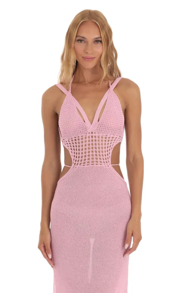 Ixora Crochet Cutout Midi Dress Pink Women LUCY IN THE SKY Midi Dresses Ixora Crochet Cutout Midi Dress Pink Women LUCY IN THE SKY Midi Dresses