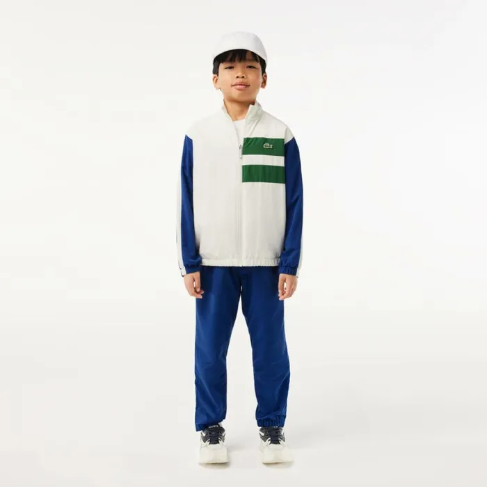 Jackets and Coats Kids Lacoste Kids039 Sweatsuit ZipUp Colorblock Track Jacket White Navy Blue Green Iu6