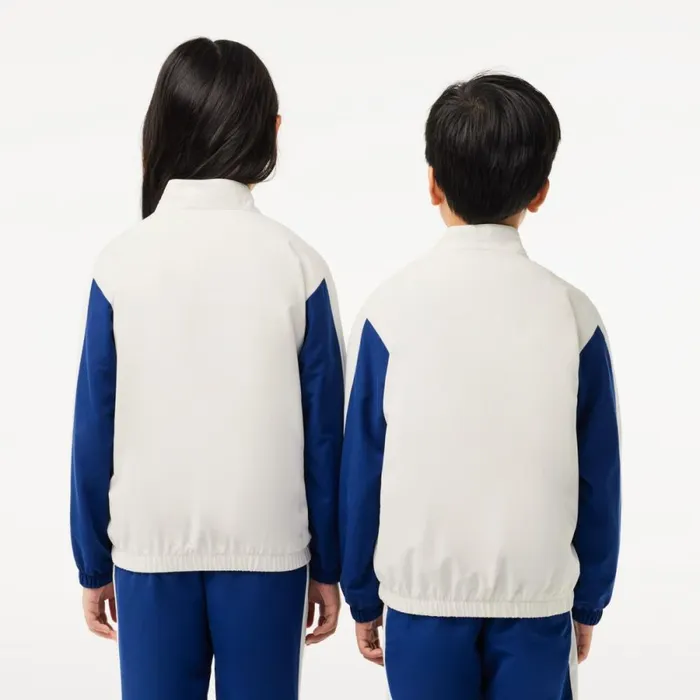 Jackets and Coats Kids Lacoste Kids039 Sweatsuit ZipUp Colorblock Track Jacket White Navy Blue Green Iu6
