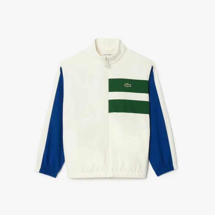 Jackets and Coats Kids Lacoste Kids039 Sweatsuit ZipUp Colorblock Track Jacket White Navy Blue Green Iu6