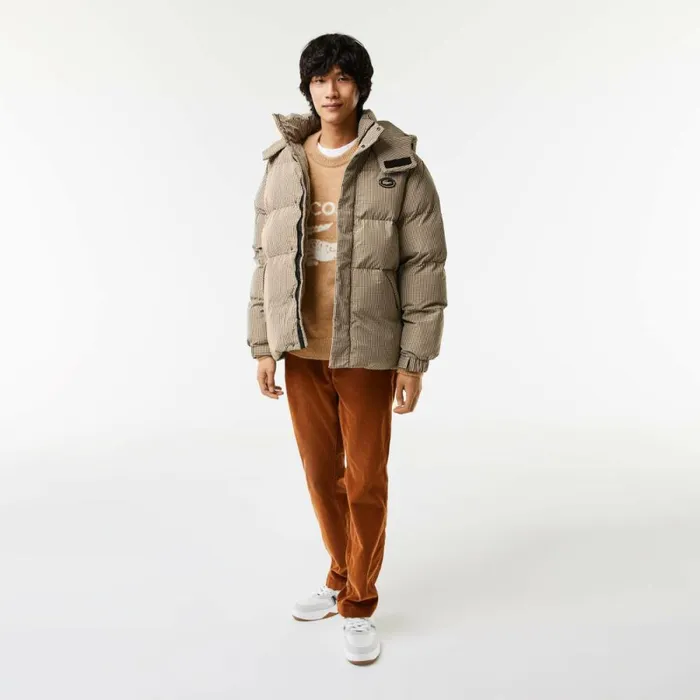 Jackets and Coats Men Lacoste Men039s Check Print WaterRepellent Twill Padded Jacket Beige Navy Blue White Khaki Green 87e