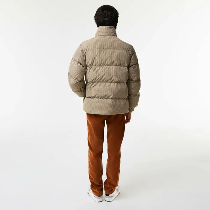 Jackets and Coats Men Lacoste Men039s Check Print WaterRepellent Twill Padded Jacket Beige Navy Blue White Khaki Green 87e