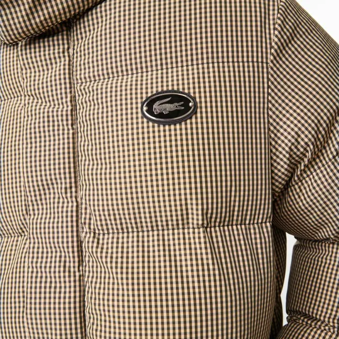 Jackets and Coats Men Lacoste Men039s Check Print WaterRepellent Twill Padded Jacket Beige Navy Blue White Khaki Green 87e