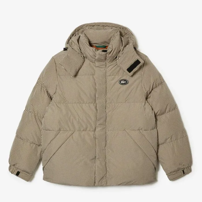 Jackets and Coats Men Lacoste Men039s Check Print WaterRepellent Twill Padded Jacket Beige Navy Blue White Khaki Green 87e